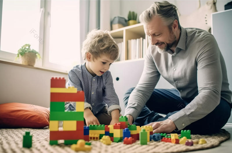 父亲节父亲和儿子坐在家里玩积木摄影图,高清,摄影图,摄影图片,图片大全,摄影图免费下载